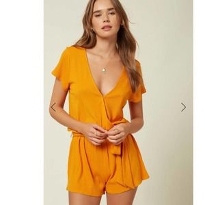 O’Neill Robyn Ribbed Orange Waist Tie Romper NWOT